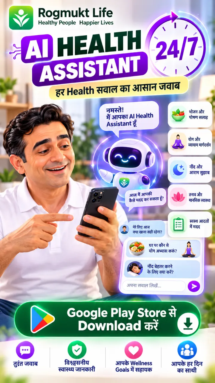 Rogmukt Life App का AI Health Assistant – Hindi में health और wellness सवालों का आसान जवाब